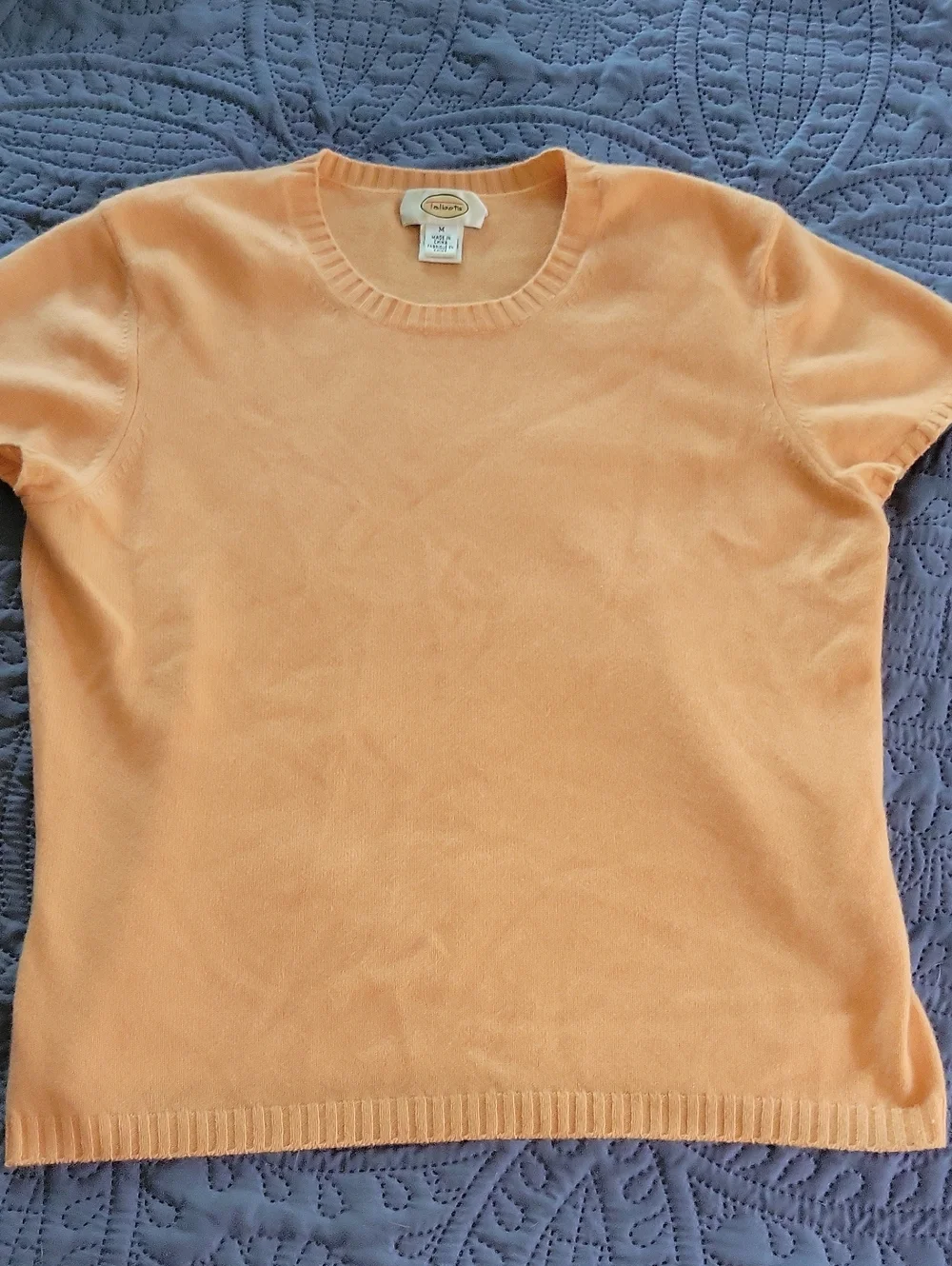 TALBOTS Short-Sleeve Crewneck Cashmere Top, Peach Orange Sherbet
